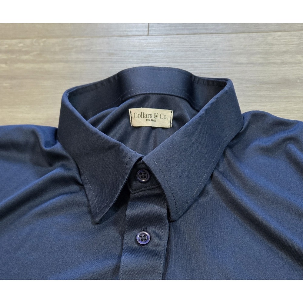 Collars and Co Dress Collar Polo Men's 2XL Blue Short Sleeve Shirt Performance - Picture 5 of 12